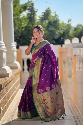 Soft paithani silk blend saree with zari weaving motif design