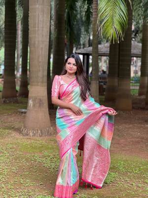 Soft silk blend saree with zari weaving meenakari saree & zari weaving contrast rich pallu with blouse piece 1
