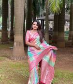 Soft silk blend saree with zari weaving meenakari saree & zari weaving contrast rich pallu with blouse piece