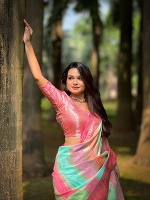 Soft silk blend saree with zari weaving meenakari saree & zari weaving contrast rich pallu with blouse piece 4