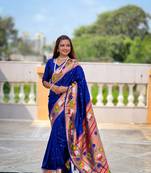 Soft paithani silk blend saree with zari weaving motif design