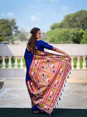 Soft paithani silk blend saree with zari weaving motif design 2