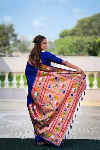 Soft paithani silk blend saree with zari weaving motif design