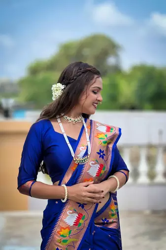 Soft paithani silk blend saree with zari weaving motif design