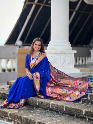 Soft paithani silk blend saree with zari weaving motif design 5