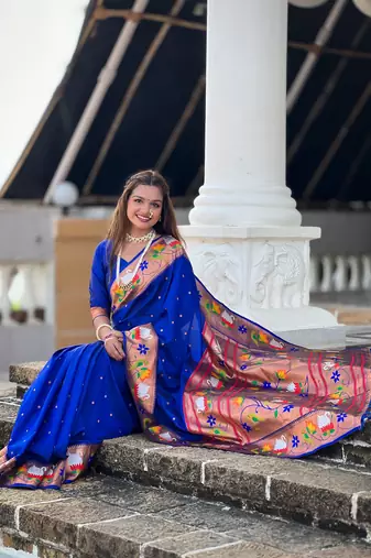 Soft paithani silk blend saree with zari weaving motif design