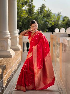 Soft banarasi silk blend saree with zari weaving motif design 2