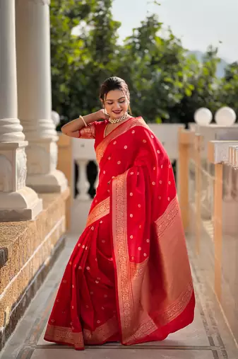 Soft banarasi silk blend saree with zari weaving motif design