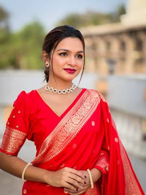 Soft banarasi silk blend saree with zari weaving motif design 4