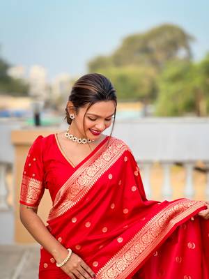 Soft banarasi silk blend saree with zari weaving motif design 5