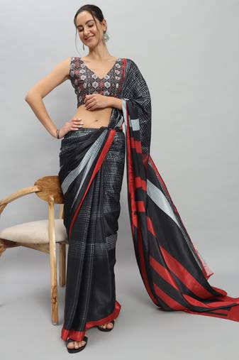 Abstract striped satin saree