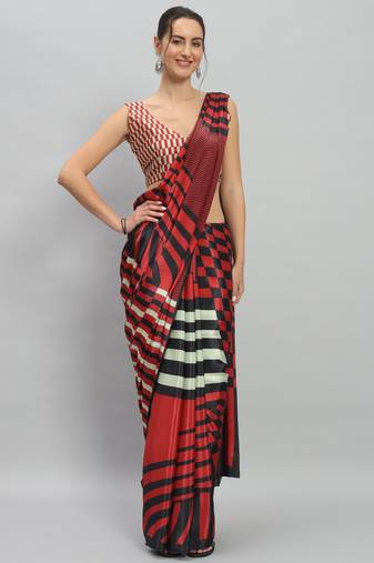 Abstract striped satin saree