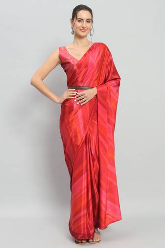 Striped satin belted ready to wear saree