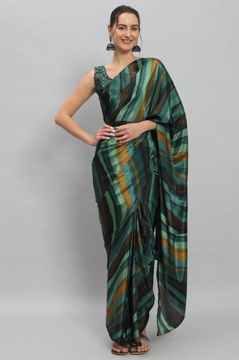 Women striped satin ready to wear saree