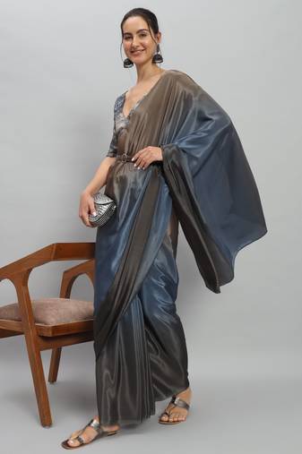 grey Satin ready to wear saree
