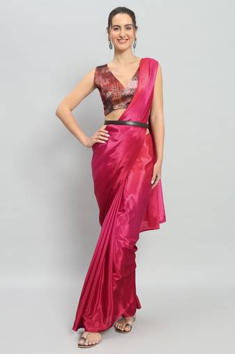 pink Satin ready to wear saree
