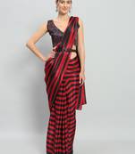 red Striped satin ready to wear saree