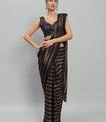 Brown Striped satin ready to wear saree