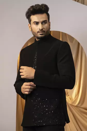 Charcoal whisper bandhgala set