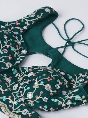 dark green Chiffon Embroidery work Lehenga Choli with Floral Print Dupatta for Women 5