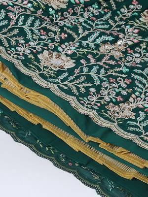 dark green Chiffon Embroidery work Lehenga Choli with Floral Print Dupatta for Women 6