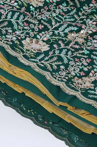 dark green Chiffon Embroidery work Lehenga Choli with Floral Print Dupatta for Women