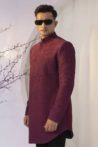 Wine noir achkan set