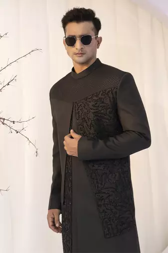 Assymetric onyx achkan set