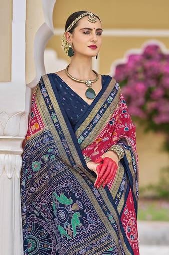 Silk Blend foil print classic saree in hot pink