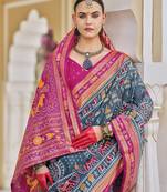 Silk Blend foil print classic saree in grey