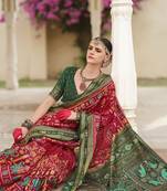 Silk Blend foil print classic saree in red