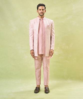 Mauve pink embroidered indo-western set 1
