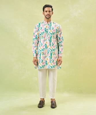 Multi coloured embossed kurta-jacket set 2