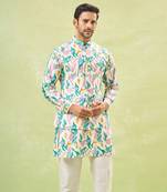 Multi coloured embossed kurta-jacket set