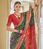 Silk Blend foil print classic saree in green