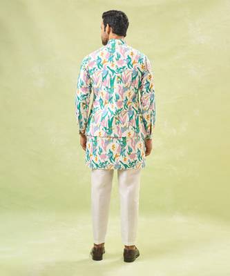 Multi coloured embossed kurta-jacket set 3