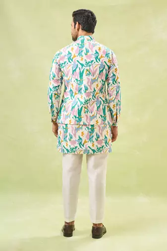 Multi coloured embossed kurta-jacket set