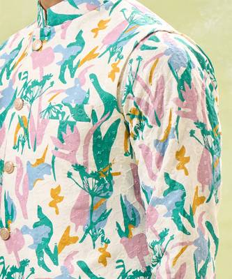 Multi coloured embossed kurta-jacket set 5