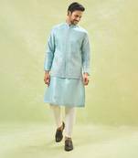 Powder blue embroidered kurta-jacket set