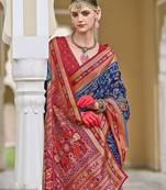 Silk Blend foil print classic saree in navy blue
