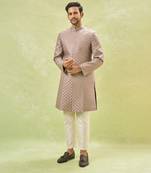 Grey embroidered achkan set