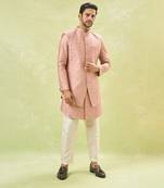 Old rose embroidered indo-western set