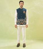 Bottle green embroidered nehru jacket