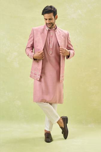 Purple embroidered indo-western set