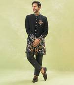 Black wildlife embroidered achkan set