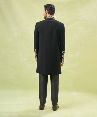 Black wildlife embroidered achkan set 2