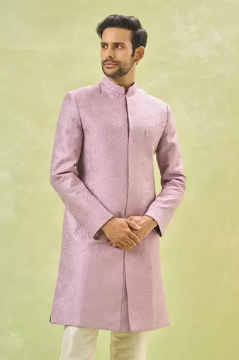 Purple embroidered achkan set