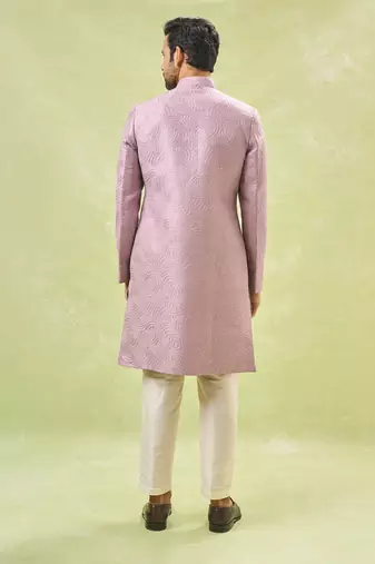 Purple embroidered achkan set