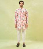 Multi coloured embossed kurta-jacket set