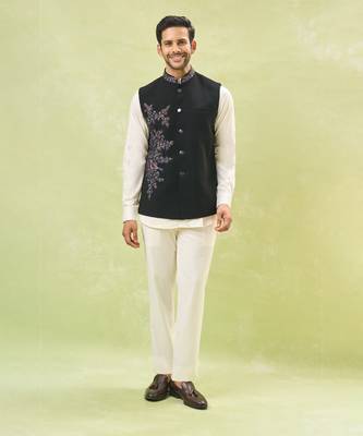 Black embroidered nehru jacket 1